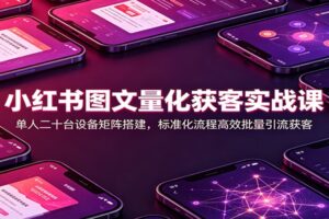 小红书图文量化获客实战课:单人二十台设备矩阵搭建,标准化流程高效批量引流获客