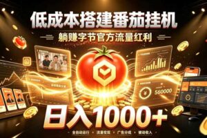 低成本搭建番茄挂G,躺賺字节官方流量红利,日入1k+,全程傻瓜式落地【揭秘】