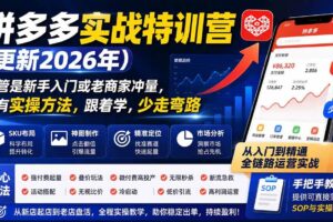 (19842期)拼多多实战特训营(更新2026年):不管是新手入门或老商家冲量,都有实操方法,跟着学,少走弯路