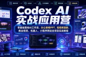 Codex AI实战应用营|零基础落地AI工作流,办公表格PPT、短视频漫剧、商业视觉、机器人、小程序网站全项目实战教程