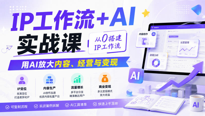 IP工作流+AI实战课，从0搭建IP工作流，用AI放大内容、经营与变现