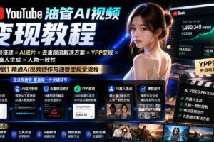 （19925期）YouTube油管AI视频变现教程-更新：账号搭建×AI成片×去重限流解决方案×YPP变现×AI真人生成×人物一致性