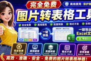 图片表格识别提取工具,支持一键从图片中智能提取表格并导出Excel文件,可离线免网运行,FastTableOCR