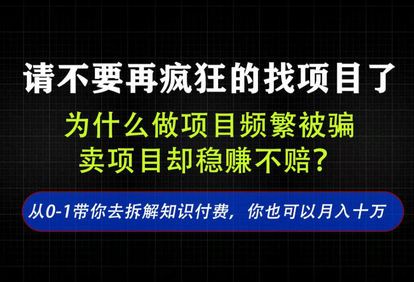 找项目?别傻了!卖项目才是真的一本万利!看完你全都懂了【揭秘】