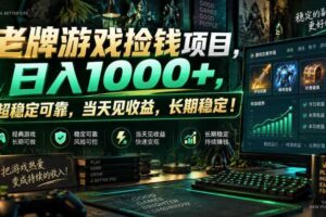 老牌游戏捡钱项目，日入1000+，超稳定可靠，当天见收益，长期稳定！【揭秘】