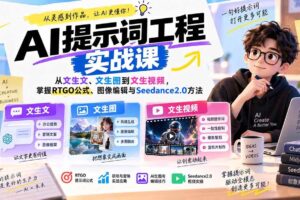 （20381期）AI提示词工程实战课：从文生文、文生图到文生视频，掌握RTGO公式、图像编辑与Seedance2.0方法