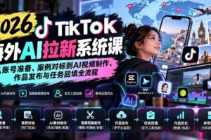 (20675期)【无水印】2026 TikTok海外AI拉新系统课:从账号准备、案例对标到AI视频制作、作品发布与任务回填全流程
