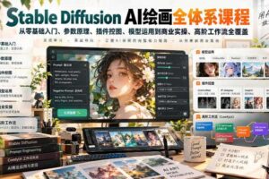 【无水印】Stable Diffusion AI绘画全体系课程,从零基础入门、参数原理、插件控图、模型运用到商业实操、高阶工作流全覆盖