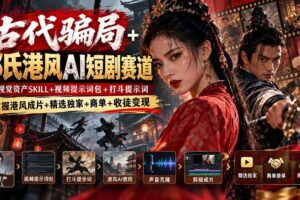 (20684期)古代骗局+邵氏港风AI短剧赛道:配视觉资产SKILL+视频提示词包+打斗提示词,掌握港风成片+精选独家+商单+收徒变现