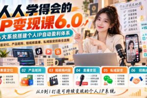 人人学得会的IP变现课6.0，6大系统搭建个人IP自动盈利体系，赛道定位、产品矩阵、短视频直播、私域裂变招商全流程