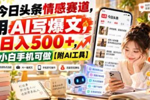 今日头条情感赛道，用AI写爆文，日入500+，小白手机可做【附AI工具】