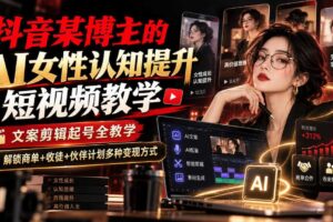 抖音某博主的Ai女性认知提升短视频教学,文案剪辑起号全教学,解锁商单+收徒+伙伴计划多种变现方式