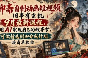 聊斋自制动画短视频,旧事有玄机9月最新课程,用AI实现自己的故事梦,可做精选附加分成计划,接商单收徒