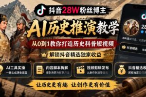 抖音28W粉丝博主的AI历史推演教学,从0到1教你打造历史科普短视频,解锁抖音精选独家收益