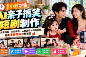 （20807期）1小时学会AI亲子搞笑短剧制作：爆款账号拆解+剧情脚本+人物互动+拍摄剪辑，跑通涨粉带货完整链路
