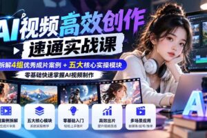 (20819期)【无水印】AI视频高效创作速通实战课:拆解4组优秀成片案例+五大核心实操模块,零基础快速掌握AI视频制作
