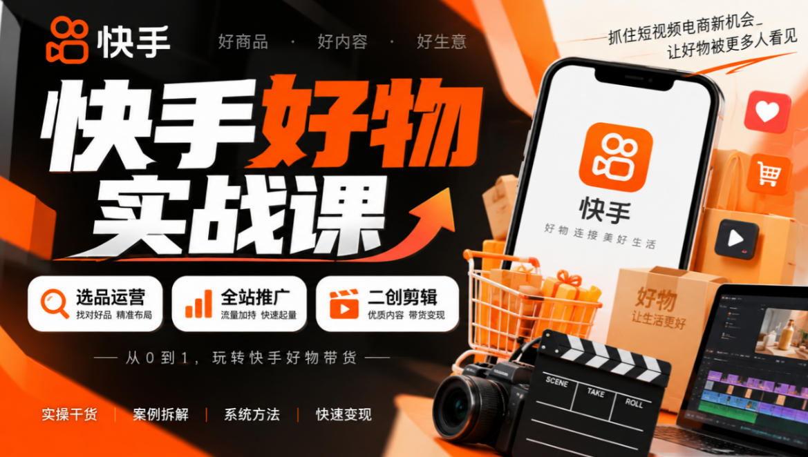 快手好物实战课｜选品运营+全站推广+二创剪辑带货变现