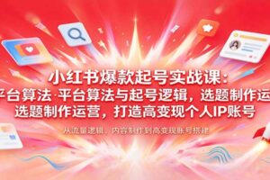 小红书爆款起号实战课:平台算法与起号逻辑,选题制作运营,打造高变现个人IP账号