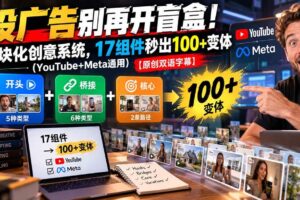 （20840期）投广告别再开盲盒！模块化创意系统，17组件秒出100+变体（YouTube+Meta通用）【原创双语字幕】