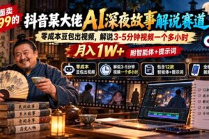(20853期)外面卖699抖音某大佬AI深夜故事解说赛道-更新:0成本豆包出视频+解说3-5分钟视频一个多小时,月入1W+附智能体+提示词