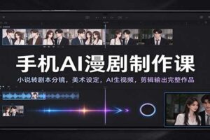 手机AI漫剧制作课:小说转剧本分镜,美术设定,AI生视频,剪辑输出完整作品