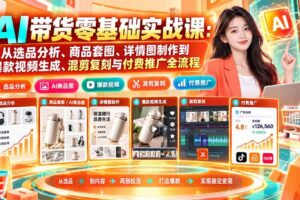 (20856期)AI带货零基础实战课:从选品分析、商品套图、详情图制作到爆款视频生成、混剪复刻与付费推广全流程