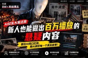 抖音8W粉丝博主的AI纪实大案还原教学,新人也能做出百W播放的悬疑内容,抓住AI风口红利,用AI讲好每一个真实故事