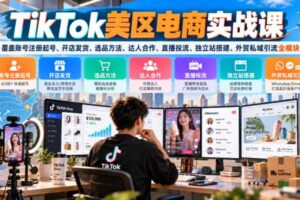 TikTok美区电商实战课,覆盖账号注册起号、开店发货、选品方法、达人合作、直播投流、独立站搭建、外贸私域引流全模块