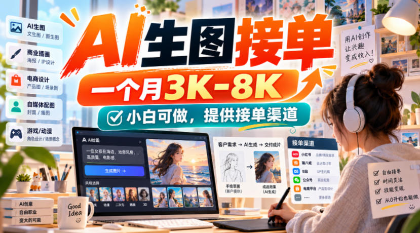 AI生图接单，一个月3K-8K，小白可做，提供接单渠道