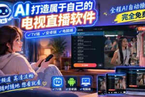 一个提示词,AI全自动做出电视直播软件,电脑、安卓、电视三端通用,完全免费,画质流畅不卡顿