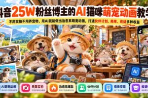 抖音25W粉丝博主的AI猫咪萌宠动画教学,不用实拍不用养宠物,用AI就能做出治愈系萌宠动画,打通伙伴计划、商单、收徒多种收益