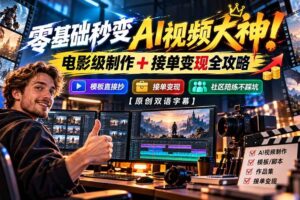 (20897期)零基础秒变AI视频大神!电影级制作 + 接单变现全攻略,模板直接抄,社区陪练不踩坑【原创双语字幕】